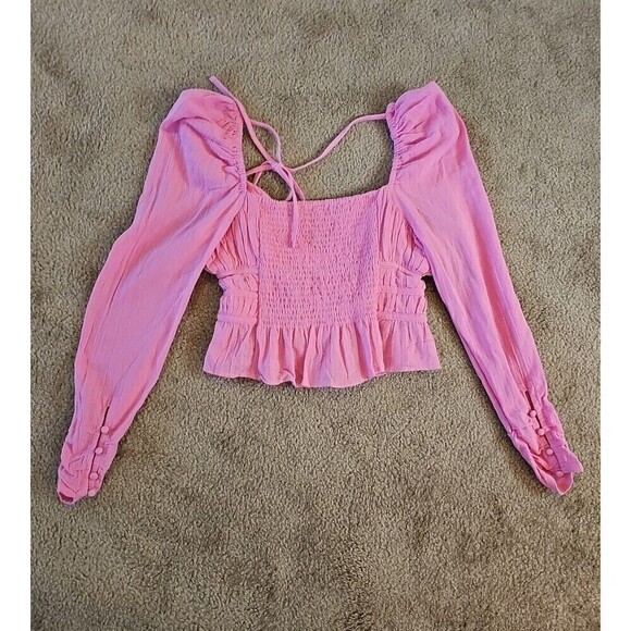 Free People Chloe Top Aurora Pink SMALL Sweetheart Neckline Smocked Back Tie $98 - Picture 8 of 9